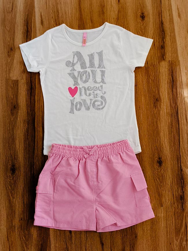 G22265 Girls 2 Pc Set Knit Top + Woven Shorts