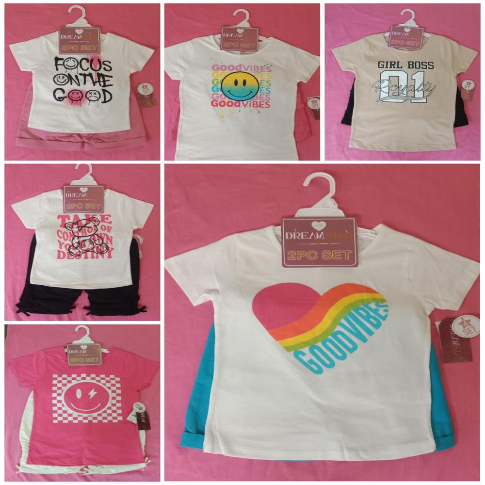 G22265 Girls 2 Pc Set Knit Top + Woven Shorts
