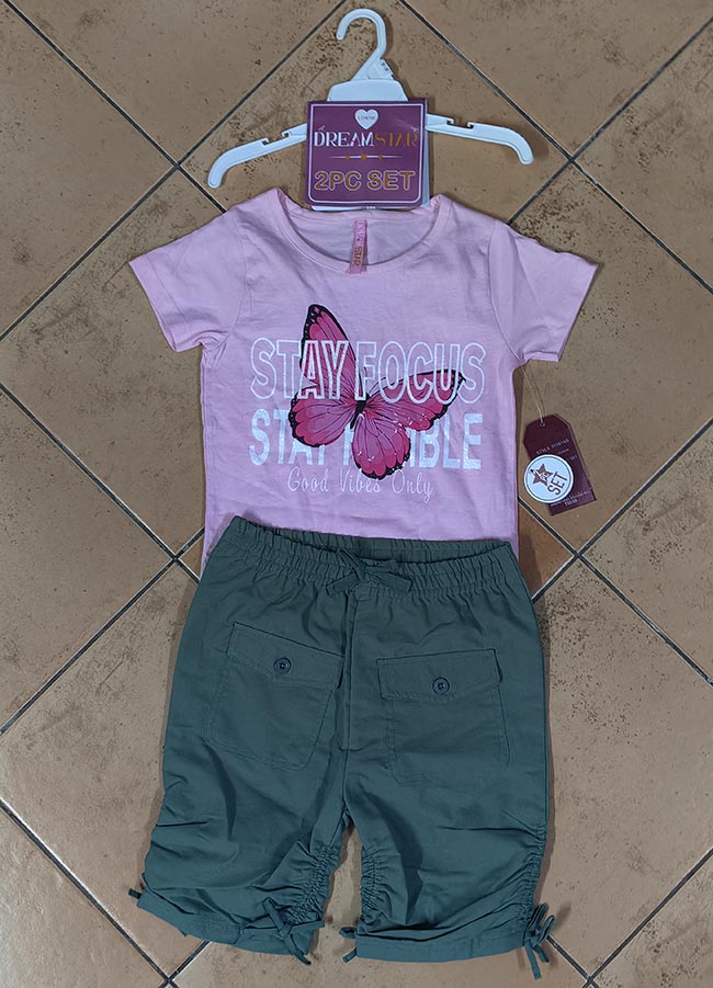 G22265 Girls 2 Pc Set Knit Top + Woven Shorts