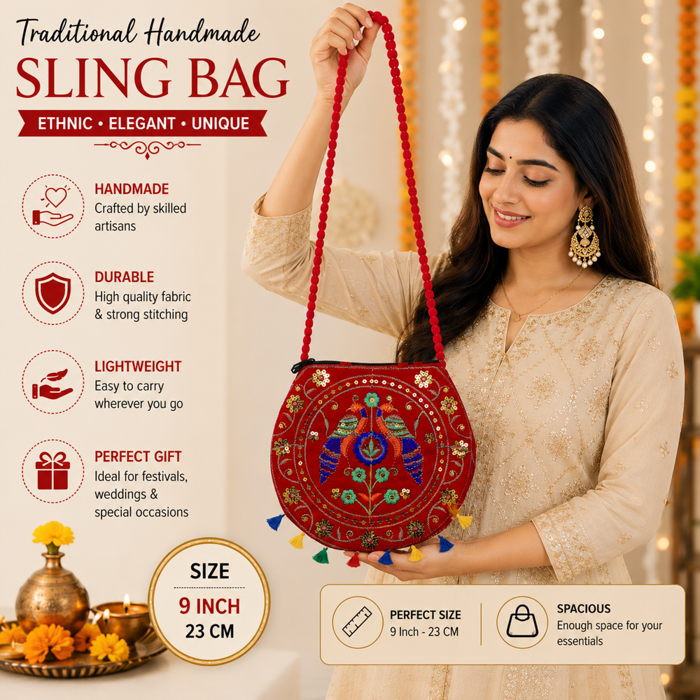 Traditional Red Designer Shoulder Bag For Girls - Gender: Women