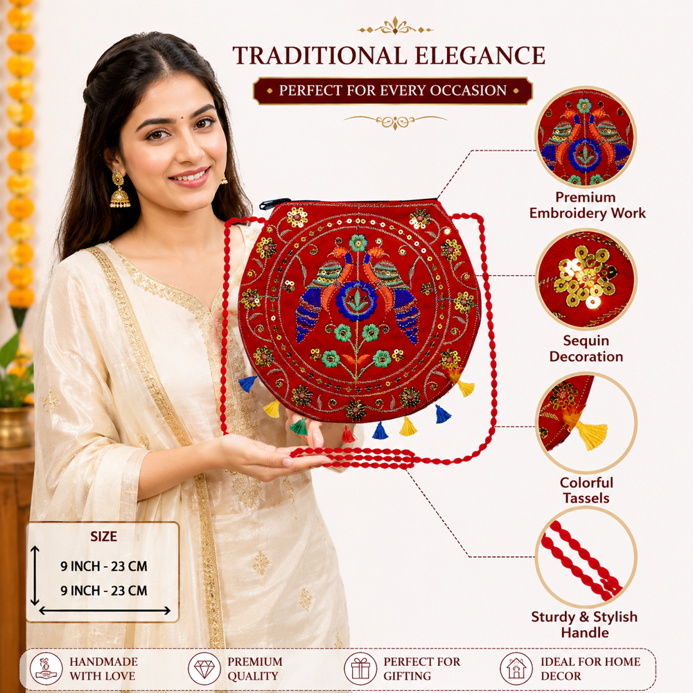 Traditional Red Designer Shoulder Bag for Girls