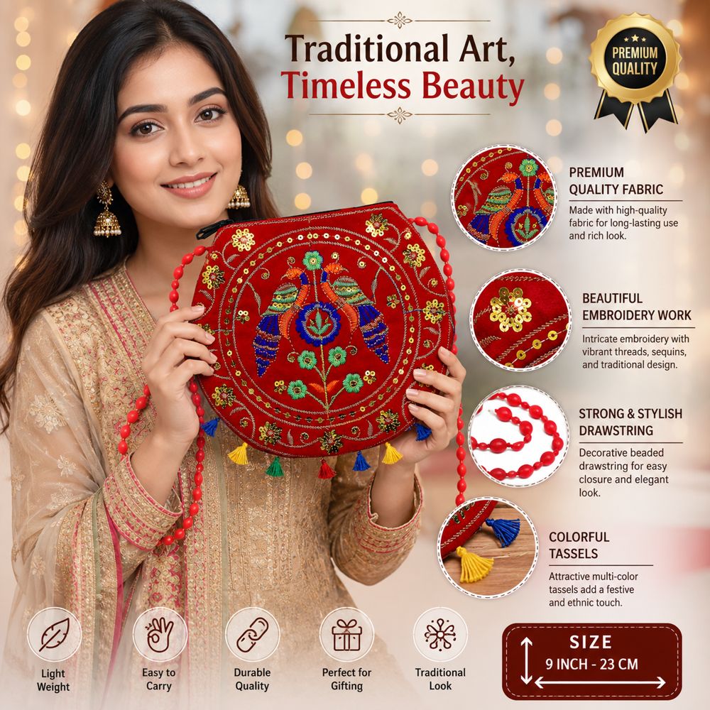 Premium Red Embroidered Sling Bag for Women