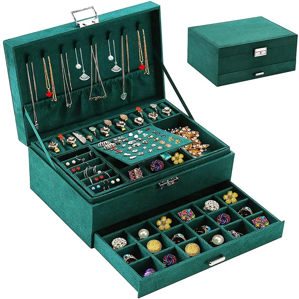 Velvet Jewelry Storage Organizer Box With Drawer
