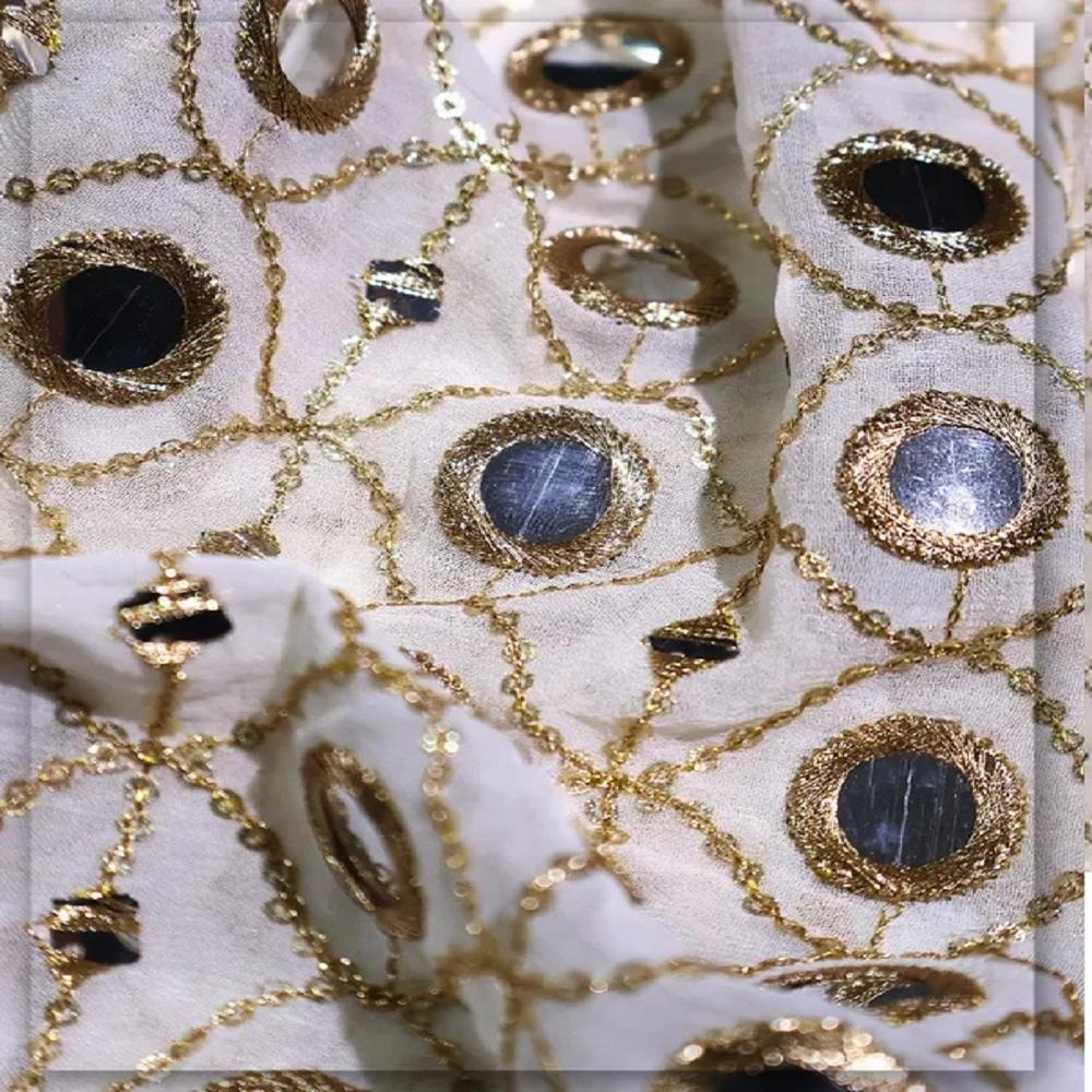 Tissue Gold Mirror Work Embroidery Fabric Manufacturer - Fabric Type: Plain