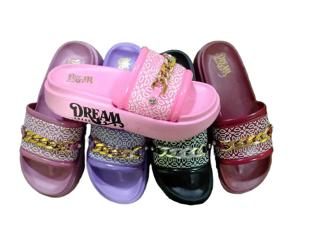 Dream Ladies Chain Embellished Printed Sliders