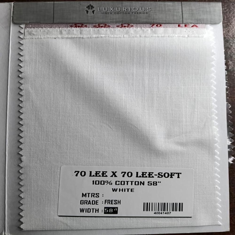 70 X 70 Lee Cotton Linen Shirting Fabric 58" - Color: White Colour