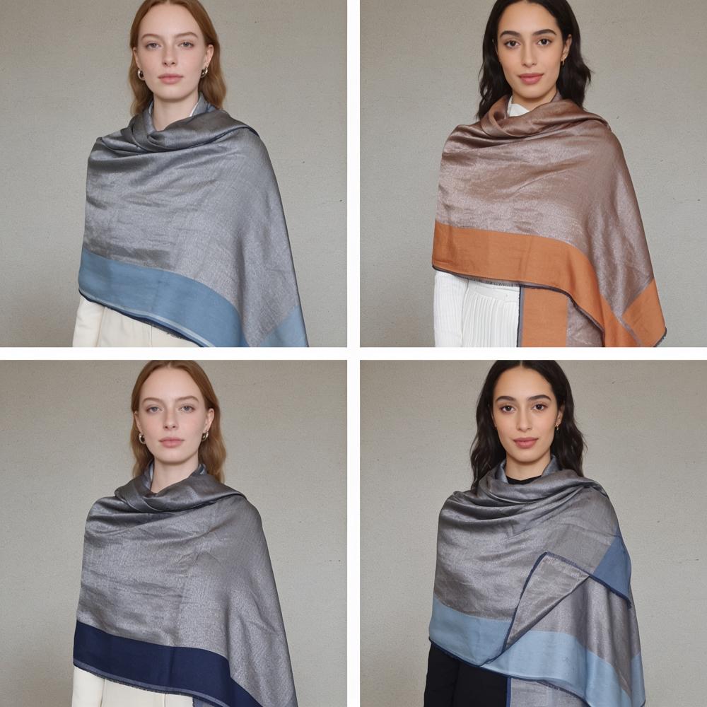 Fine Wool Reversible Shimmer Shawls - Color: Assorted Colors