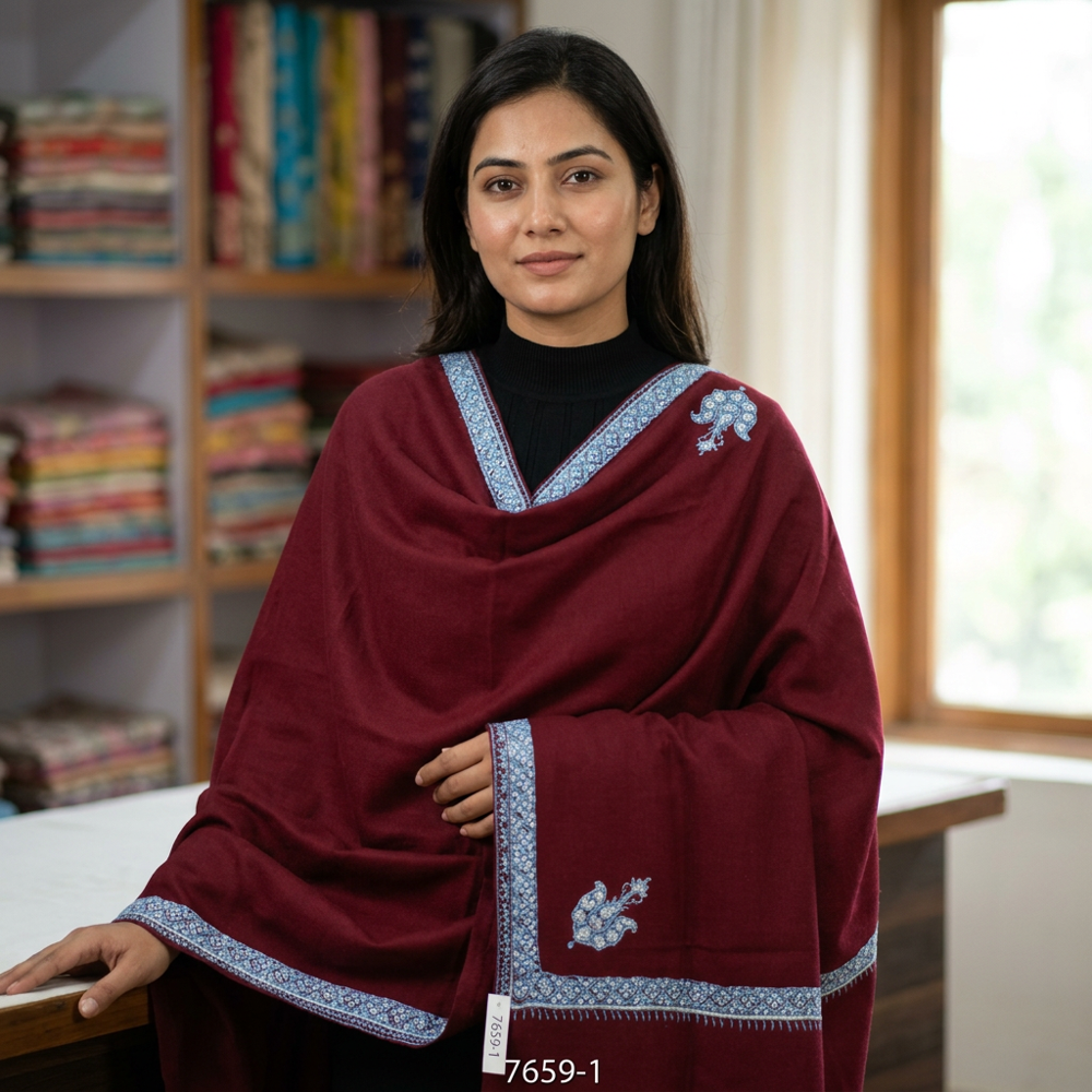 Merino Wool Hand Embroidered Sozni Hashi Dar Stoles - Color: Assorted Colors