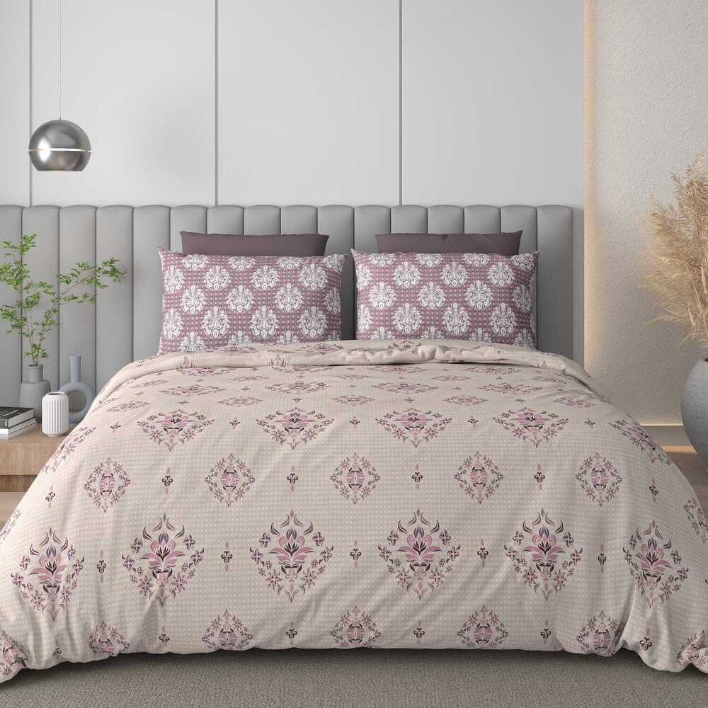 Beige Pink Damask Comforter Set