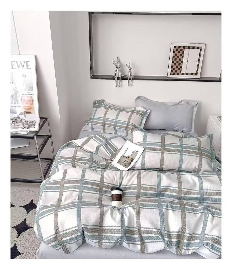 Grey Mint Plaid Check Comforter Set