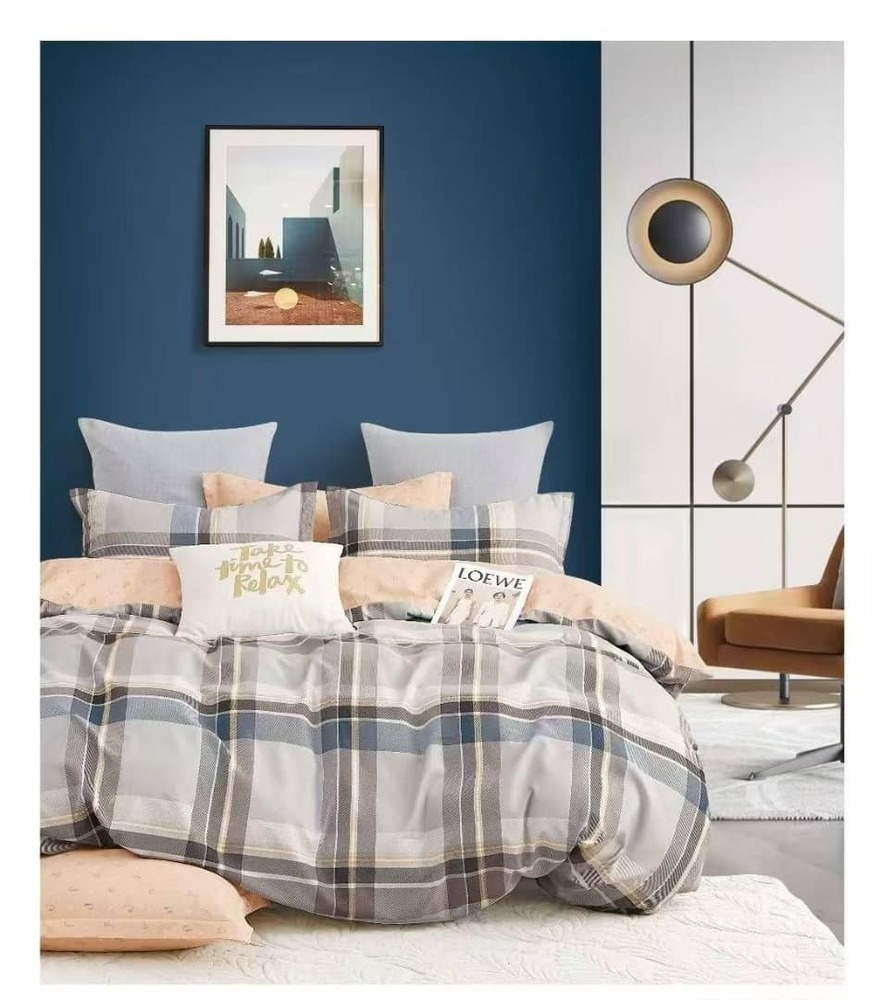 Grey Blue Tartan Check Comforter Set