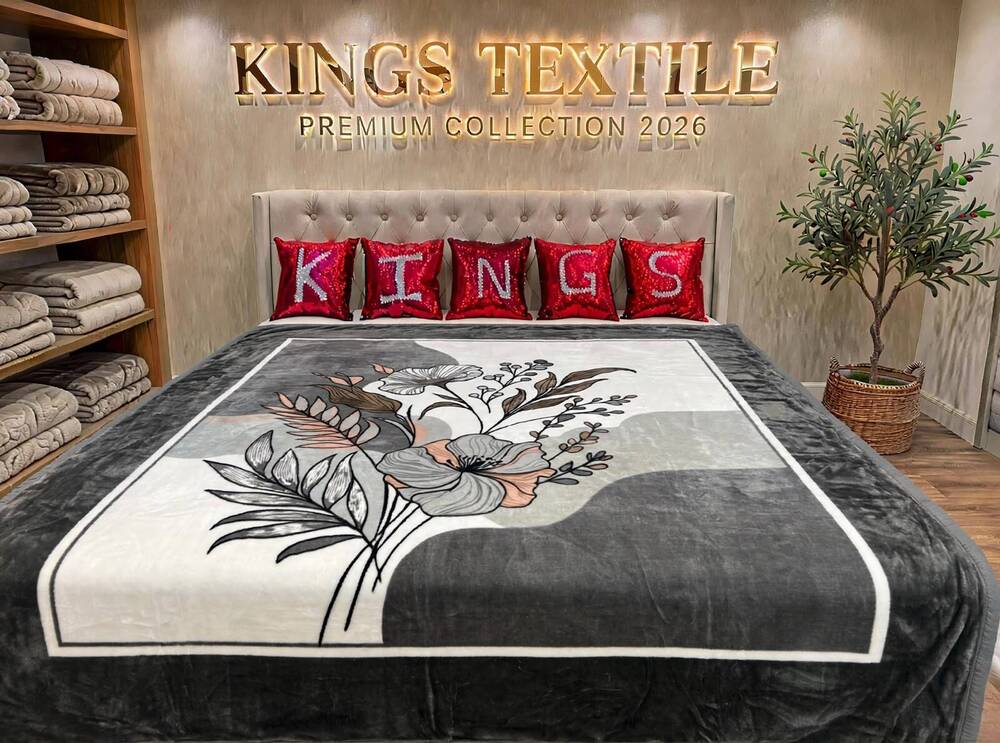 Grey Floral Luxury Super Soft Double Bed Double Ply King Size Blanket