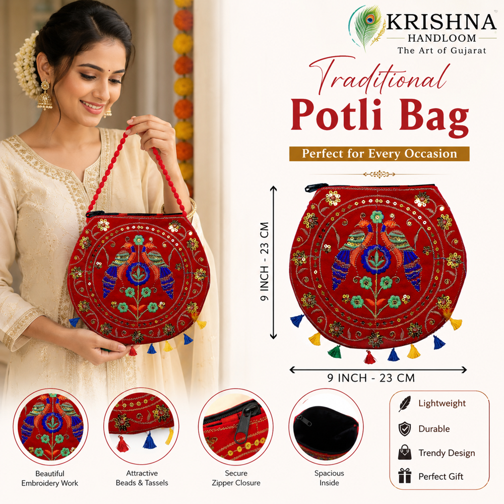 Red Embroidered Crossbody Purse for Women