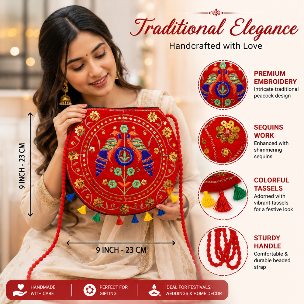 Traditional Embroidered Red Bag for Women & Girls
