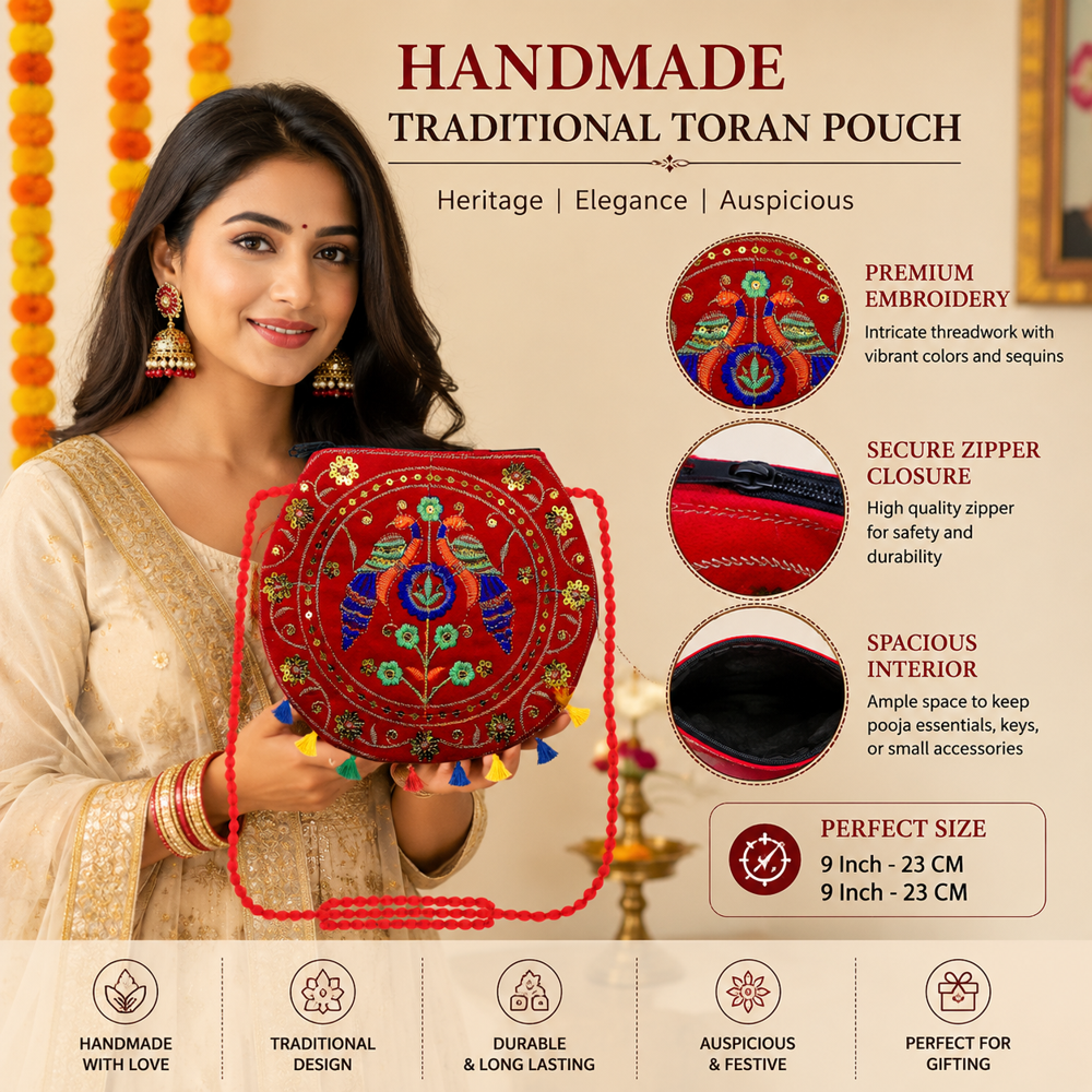 Red Designer Ethnic Sling Bag with Tassel Work