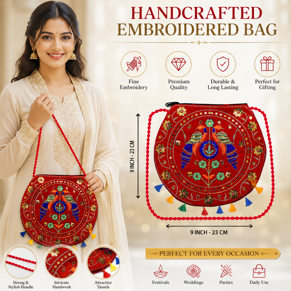 Women Embroidered Shoulder Purse for Traditional Wear