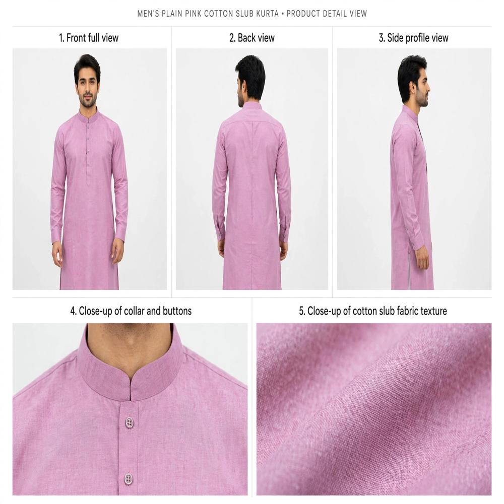 Men Plain Slub Cotton Kurta