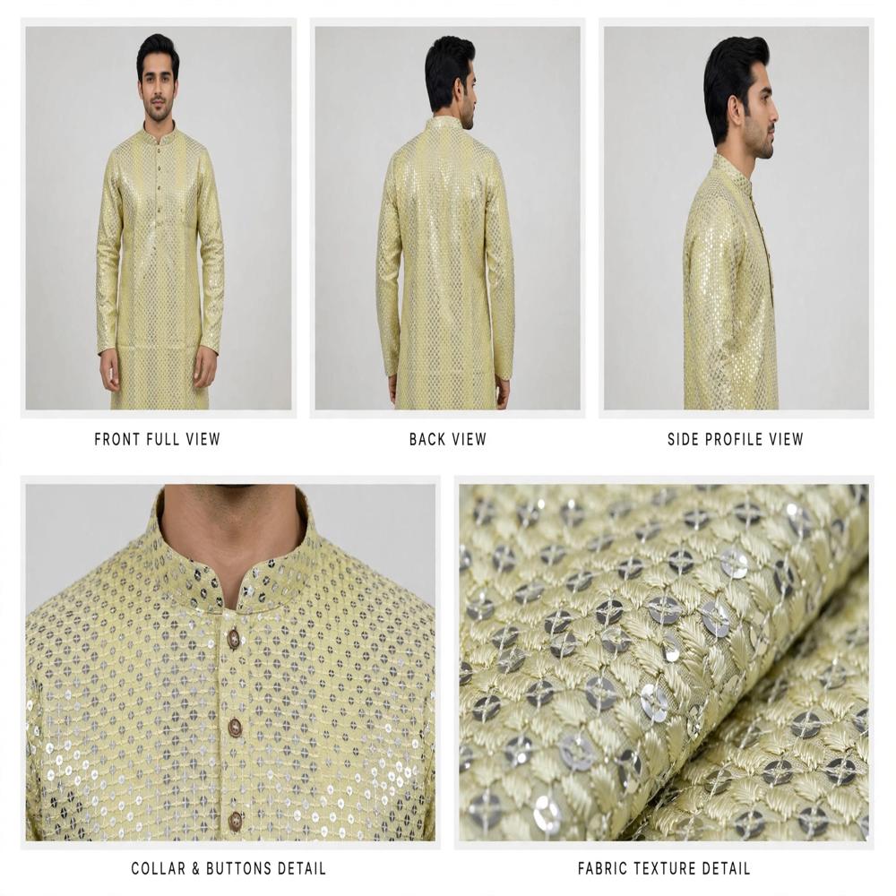 Men Tikki Work Polyester Kurta
