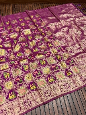 Premium Meenakari Jaqurad Weaving Saree - Color: Wine