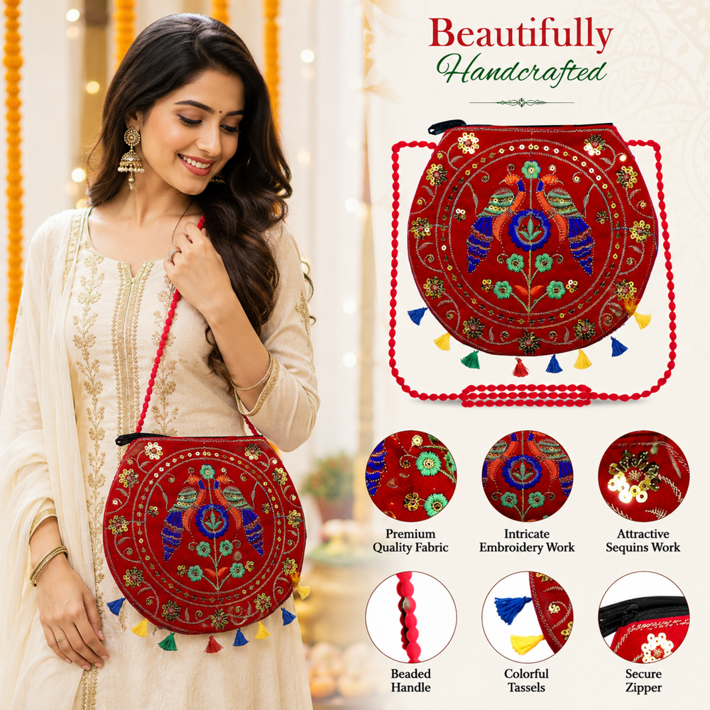 Ethnic Peacock Work Shoulder Purse for Women