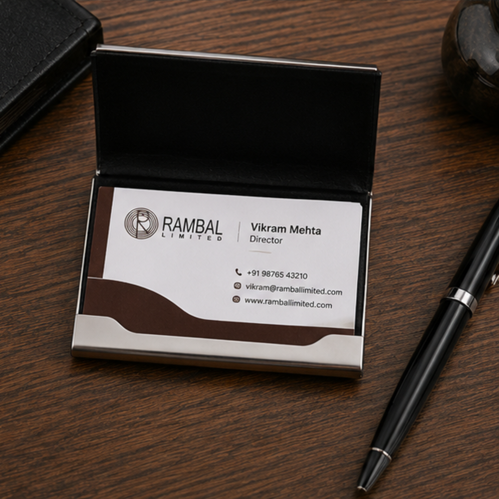 Executive Leather Metal Visiting Card Holder