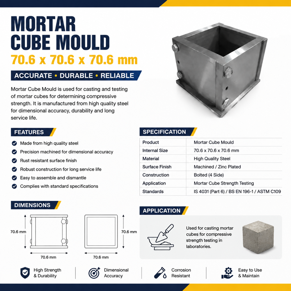 Mortar Cube Mould 70.6x70.6x70.6mm