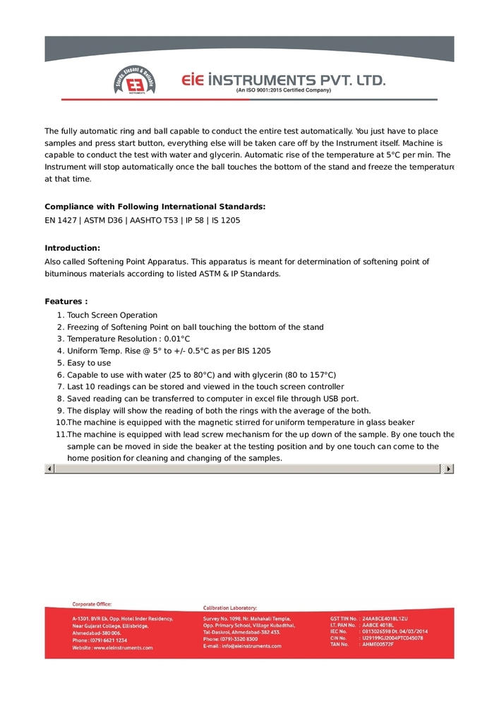 Ring And Ball Apparatus - (Softening Point Apparatus) - Fully Automatic Operation - Application: Bitumen Testing