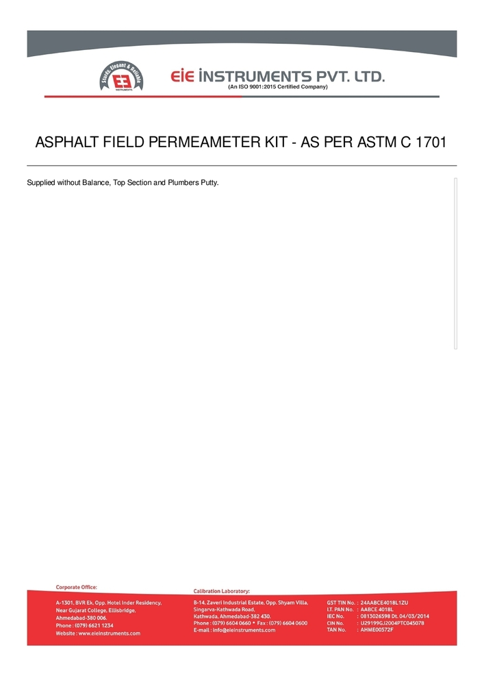 Asphalt Field Permeameter Kit - Accuracy: High Accuracy Results As Per Astm/is Code