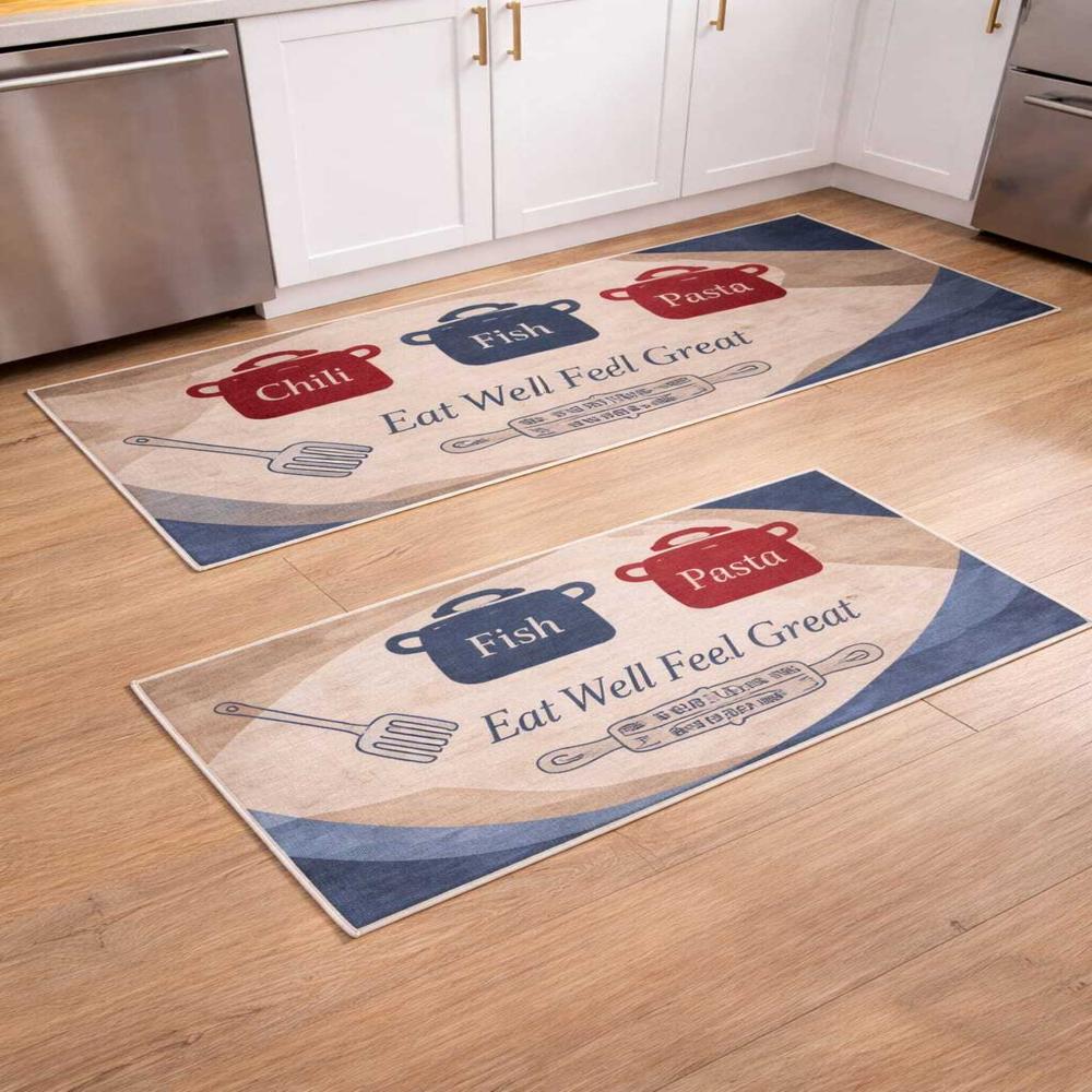 Kitchen FloorMat Set Soft and Super Water Absorbent Washable Easy to Clean Set of 2Pcs PASTA