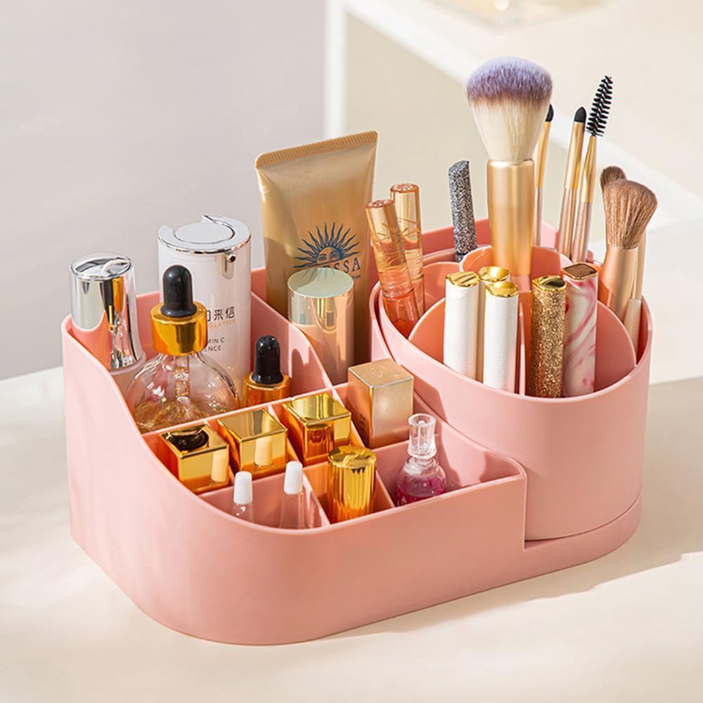 MAKEUP ORGANIZER WITH 360 ROTATING BRUSH HOLDER