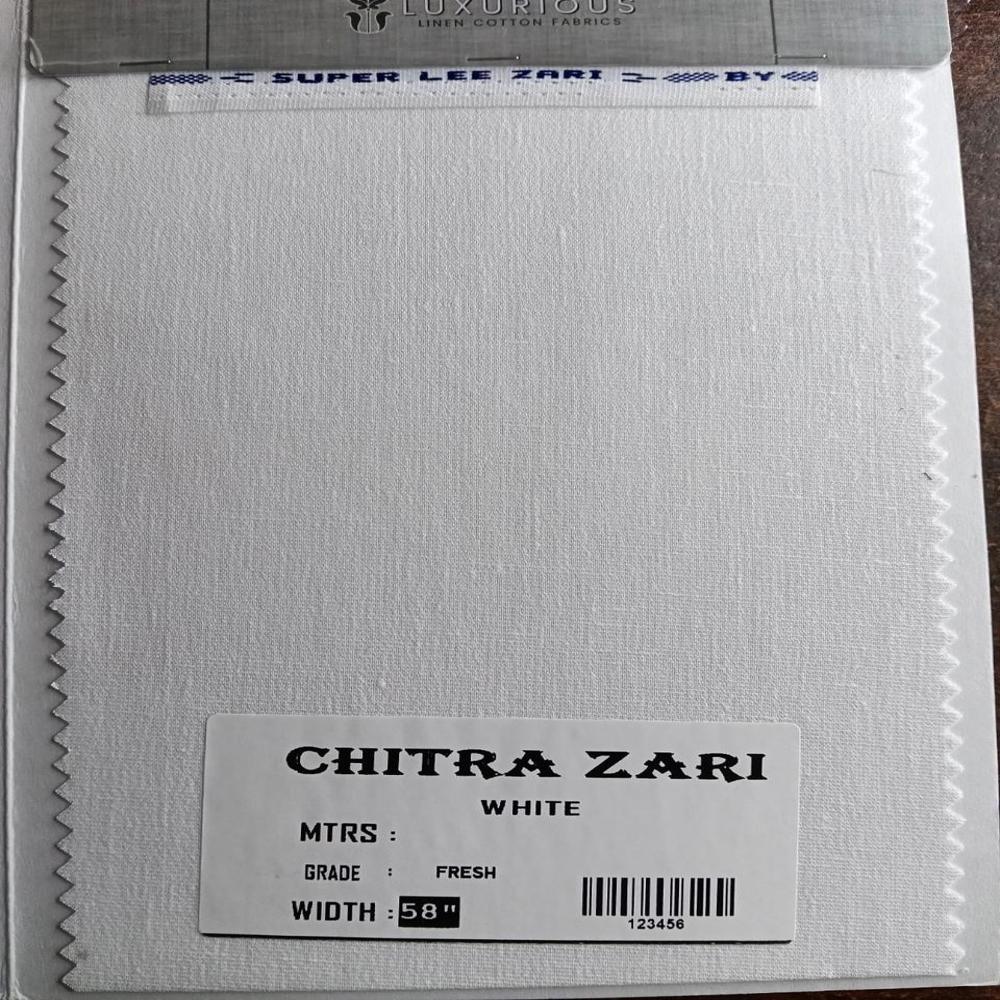 Cotton Linen Zari Shirting Fabric 58" - Color: White Colour