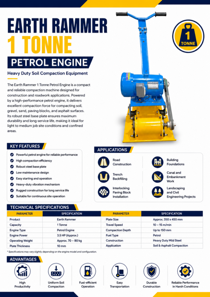 Earth Rammer Petrol Engine 1 Tonne