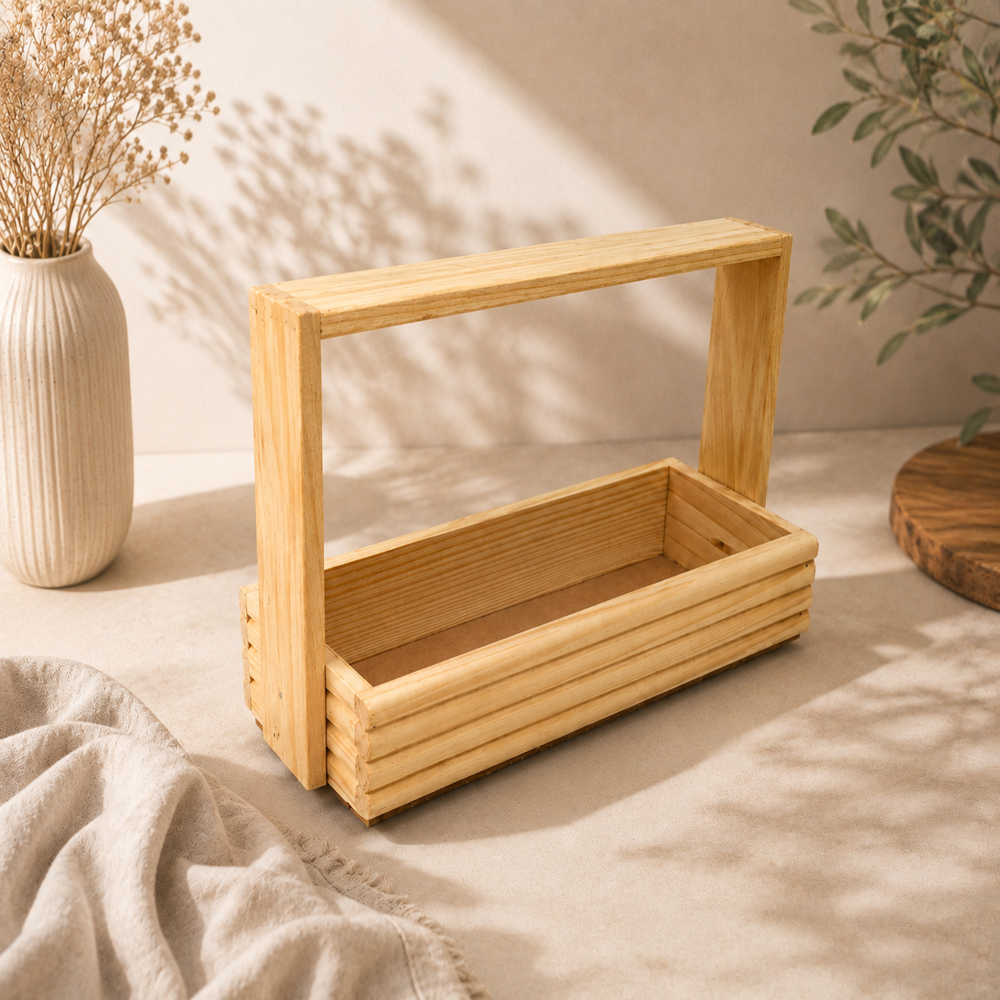 4 Jar Pinewood Baskets And Tray - Color: Natural