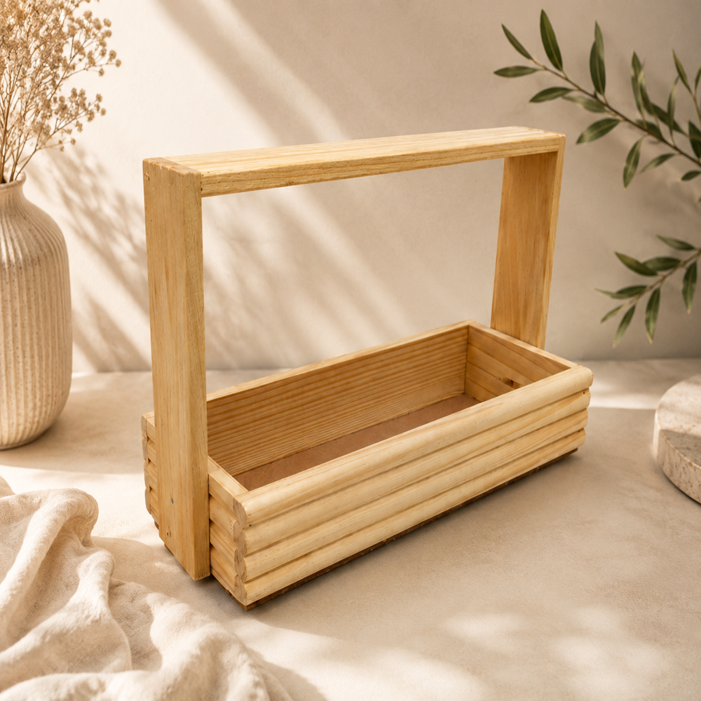 4 Jar Pinewood Baskets and Tray