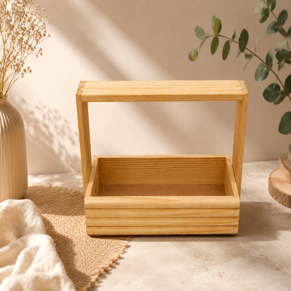4 Jar Pinewood Baskets and Tray