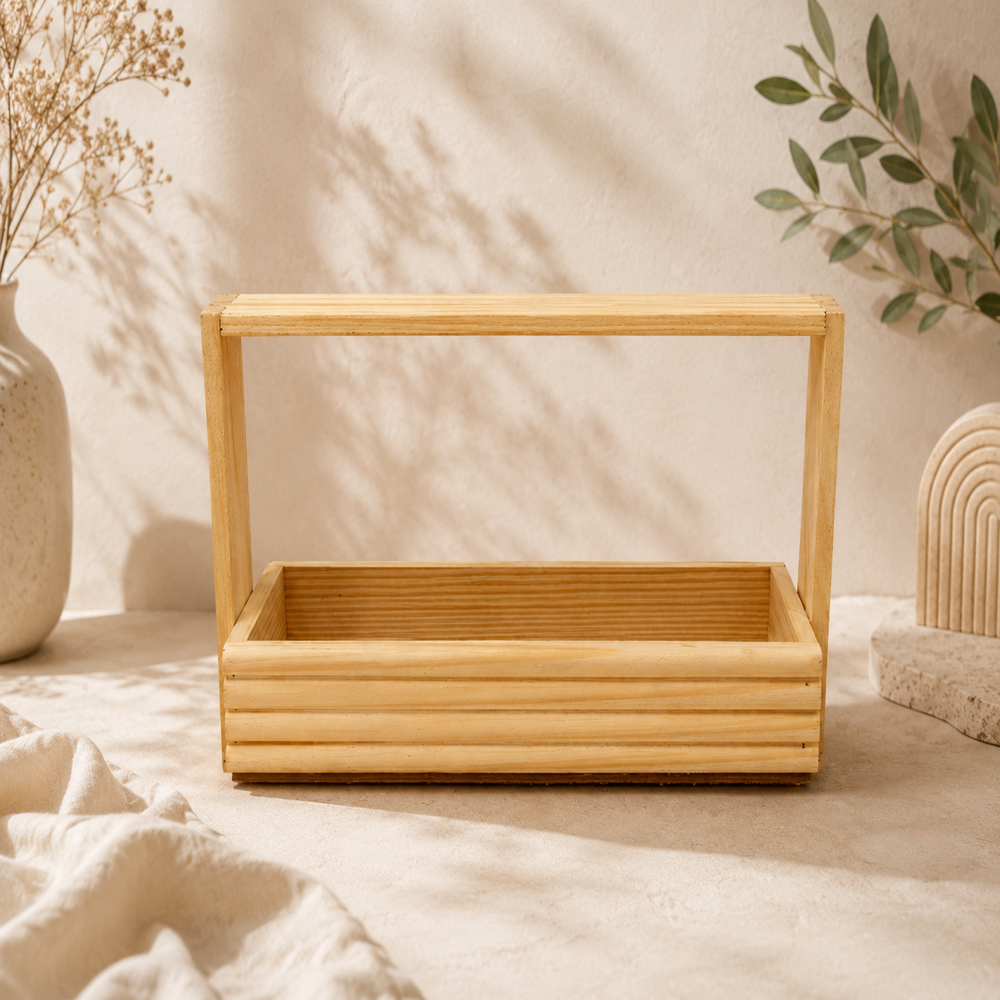 4 Jar Pinewood Baskets and Tray