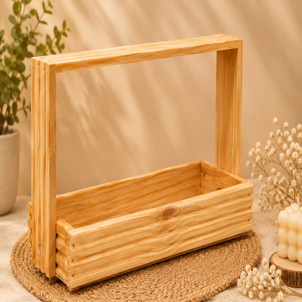 4 Jar Pinewood Baskets and Tray