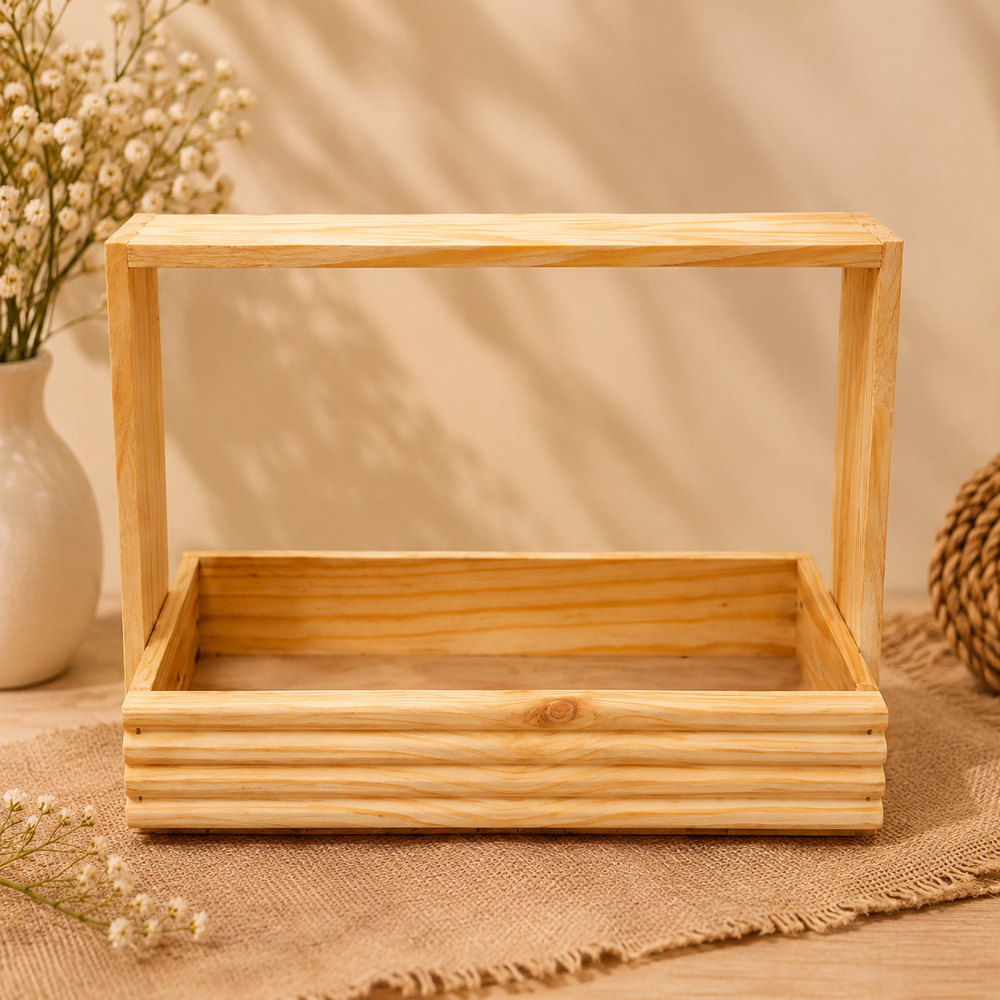 4 Jar Pinewood Baskets and Tray
