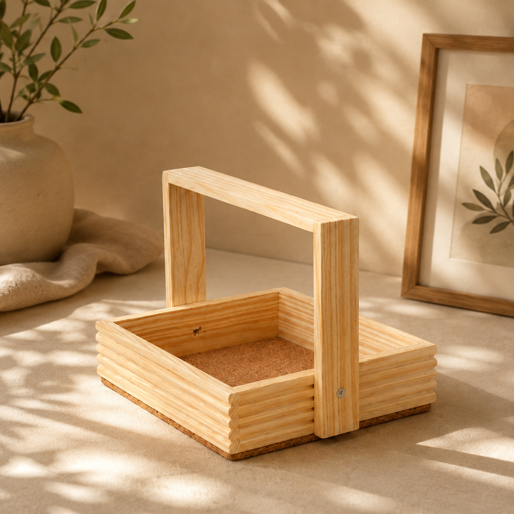 Pine Wood Trays And Basket - Color: Natural