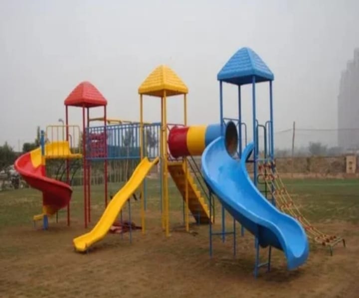 Multi Play Station - Lldpe/roto Slides, 25x18 Ft, Multicolor | Powder-coated Steel, Modular Platforms, 3 Straight Slides