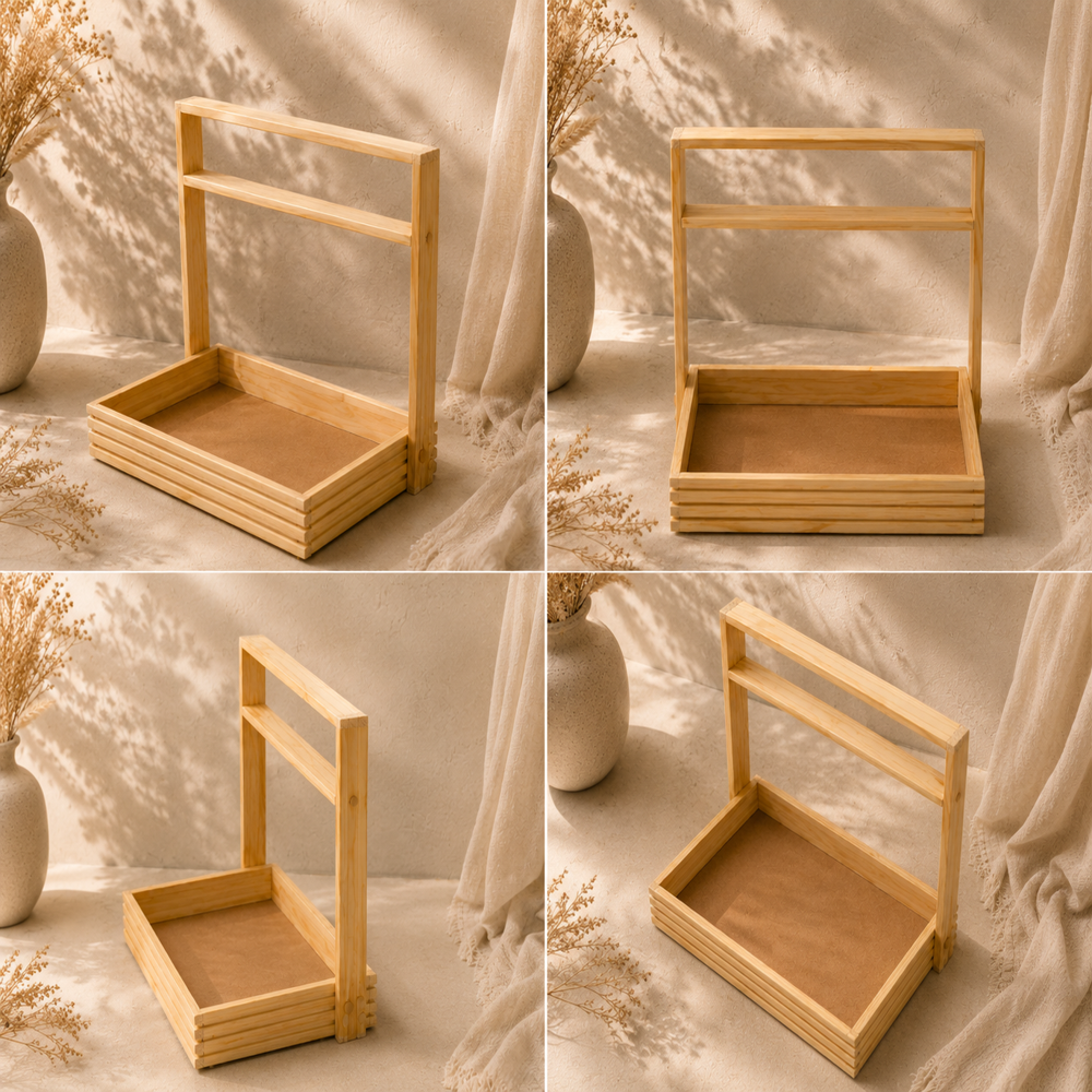 Pine Wood Trays And Basket - Color: Natural