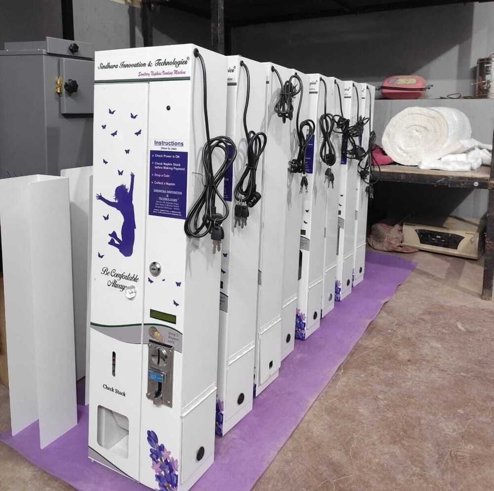 Coin-Operated Sanitary Napkin Vending Machine - Color: Maroon/White Combination