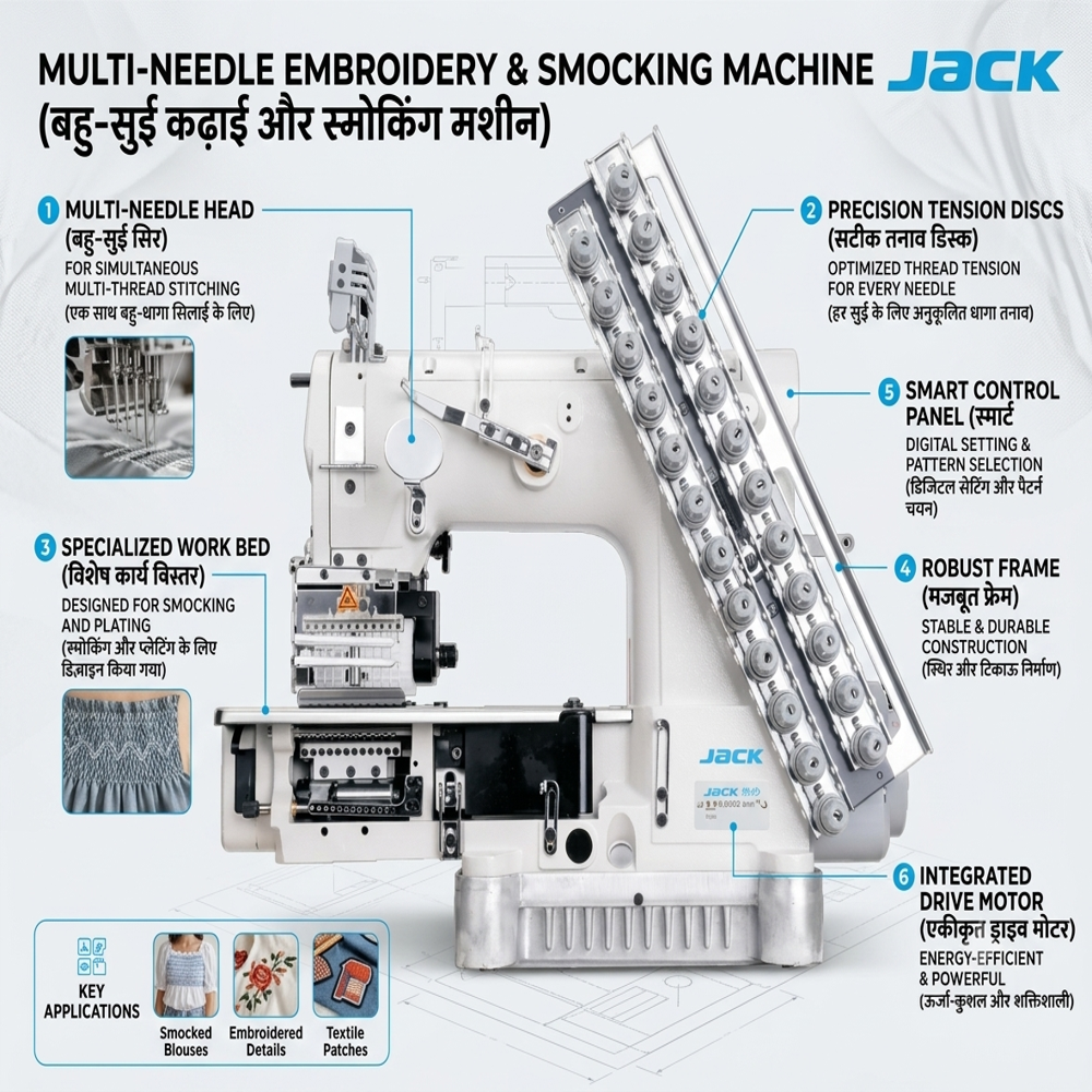 Jack JK-8009VCD Multi-Needle Elastic Insertion & Placket Chainstitch Machine