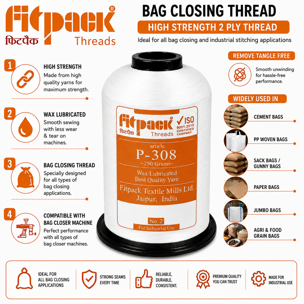 P-308 Polyester Industrial Sewing Thread for PP Bag Stitching | Fitpack