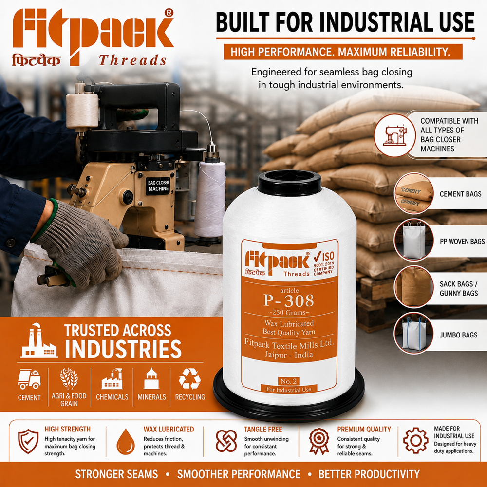 P-308 Polyester Industrial Sewing Thread for PP Bag Stitching | Fitpack