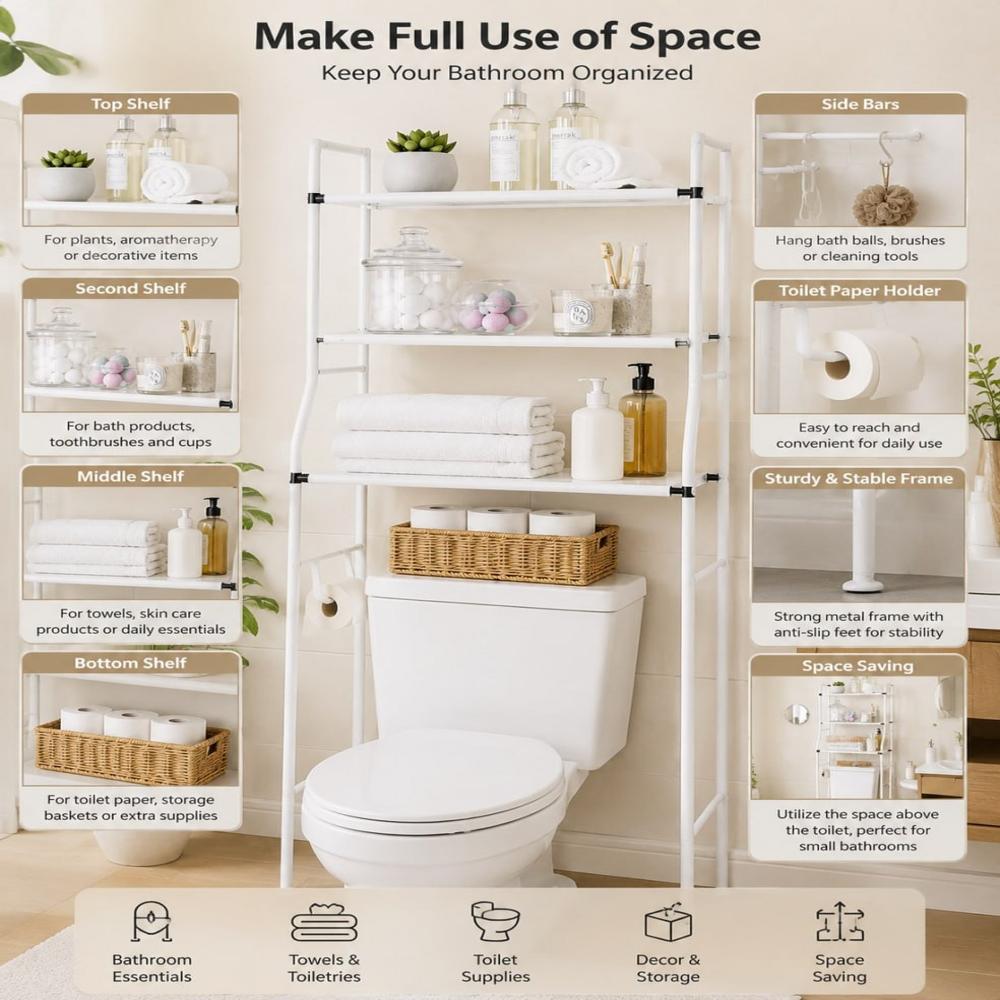 White Metal Over The Toilet Storage Rack