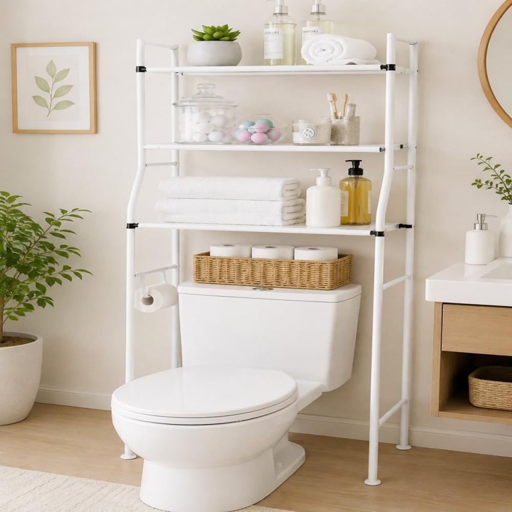 White Metal Over The Toilet Storage Rack