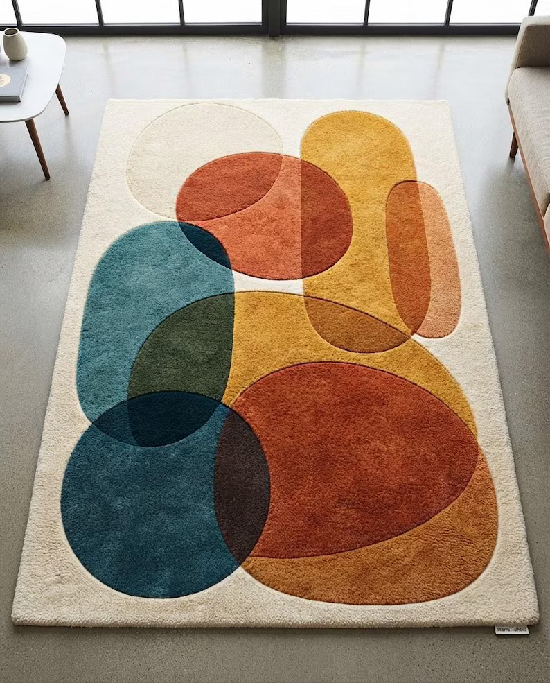 Modern Abstract Hand Tufted Wool Area Rug Geometric Luxury Living Room Custom Size Carpet