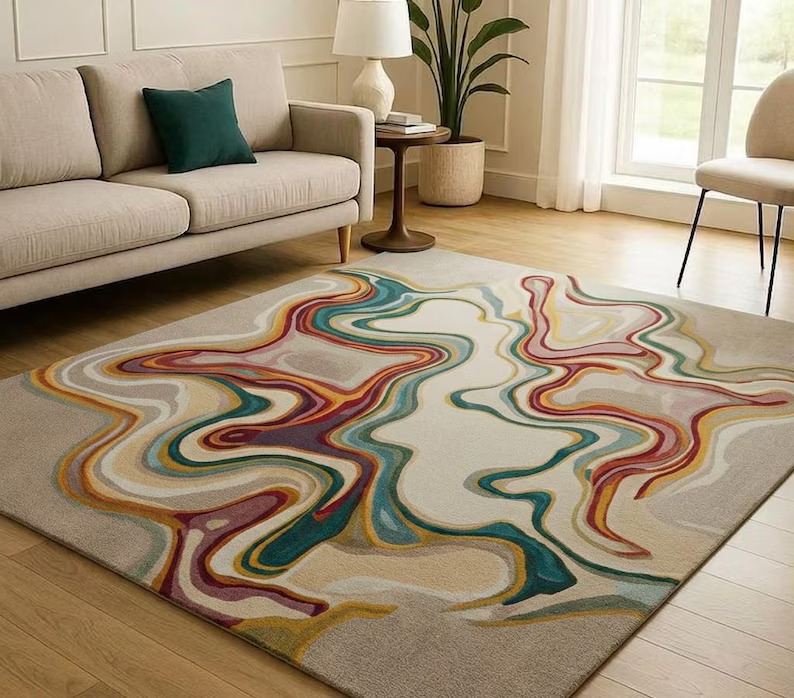 Organic Flow Hand Tufted Wool Rug for Modern and Artistic Interiors