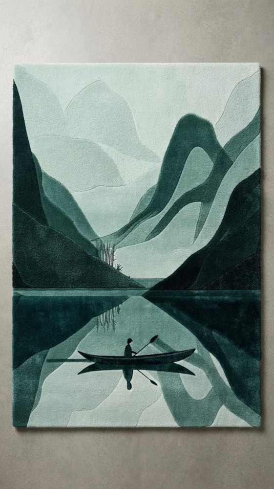 Abstract Mountain Lake Hand Tufted Rug